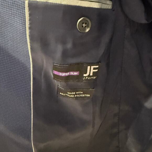 JF J Ferrar Ultra Comfort Super Slim Blue Houndstooth Stretch Blazer 42R Party - Picture 10 of 11